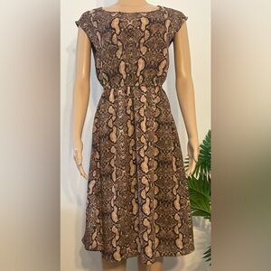 Chic Brown Snake Print Midi Dress
